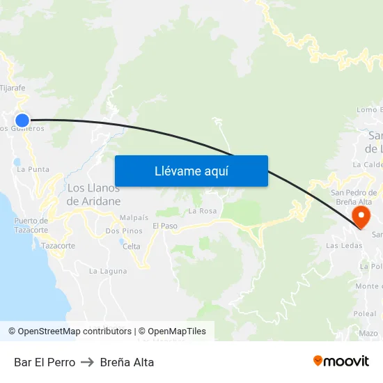 Bar El Perro to Breña Alta map