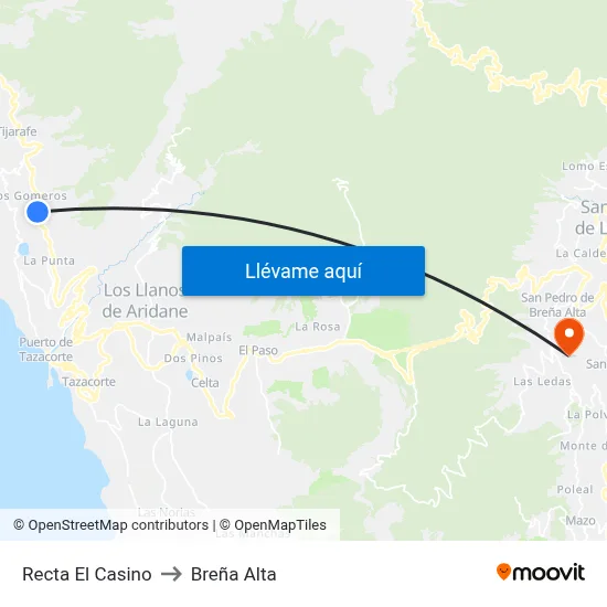 Recta El Casino to Breña Alta map