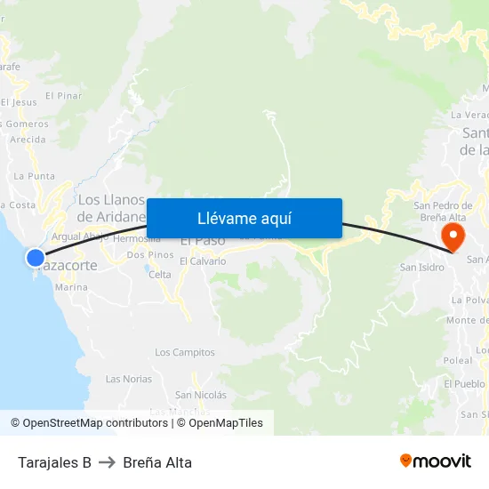 Tarajales B to Breña Alta map