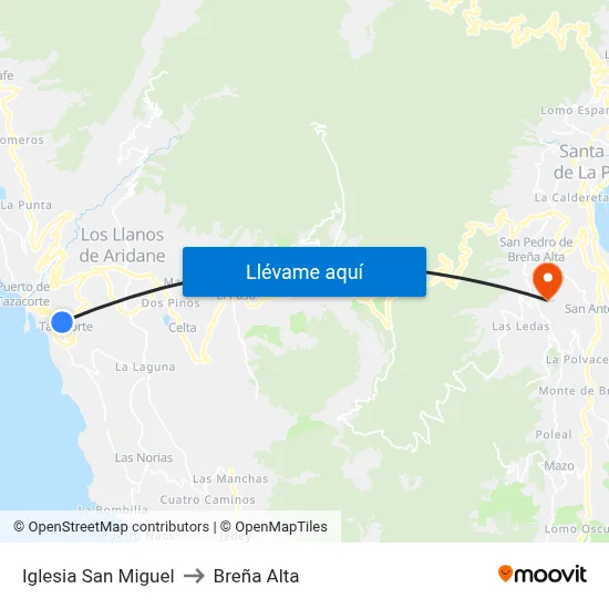 Iglesia San Miguel to Breña Alta map
