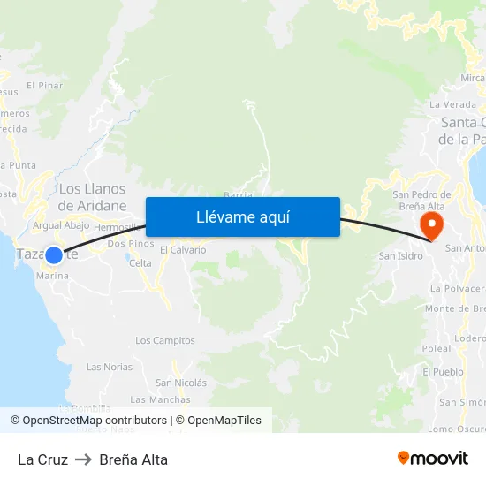 La Cruz to Breña Alta map