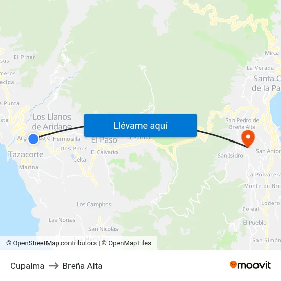 Cupalma to Breña Alta map
