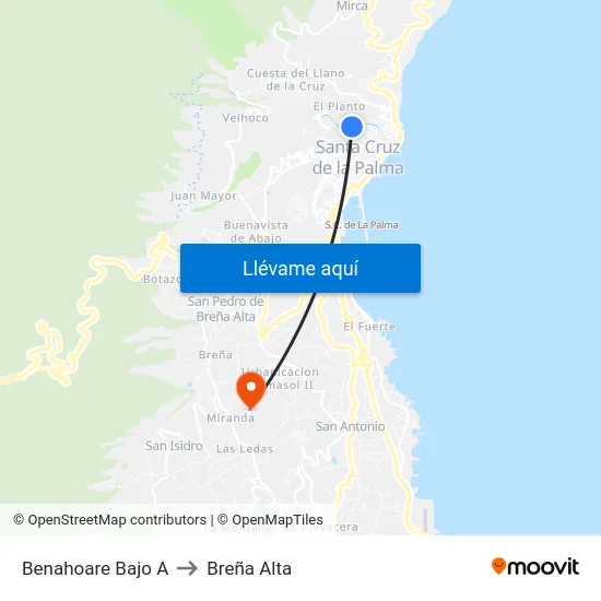 Benahoare Bajo A to Breña Alta map