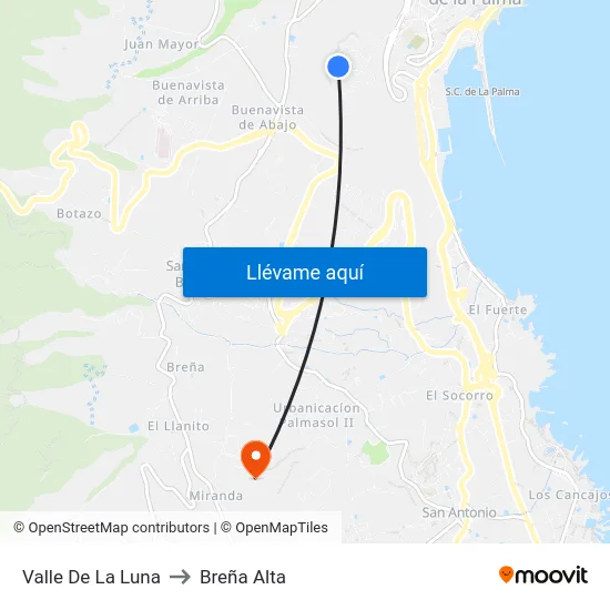 Valle De La Luna to Breña Alta map