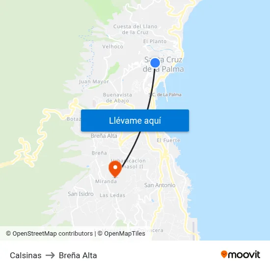 Calsinas to Breña Alta map