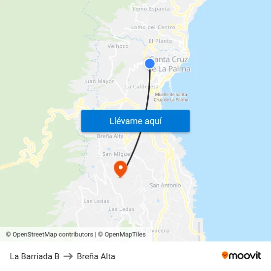 La Barriada B to Breña Alta map