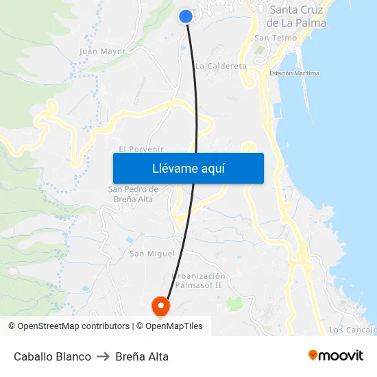 Caballo Blanco to Breña Alta map