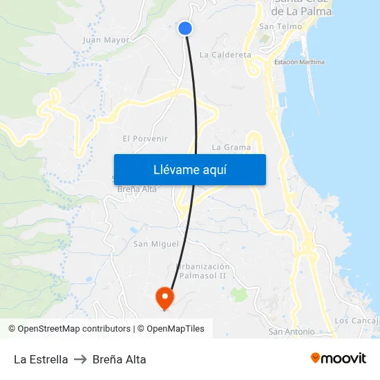 La Estrella to Breña Alta map