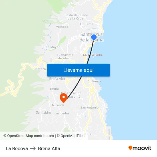 La Recova to Breña Alta map