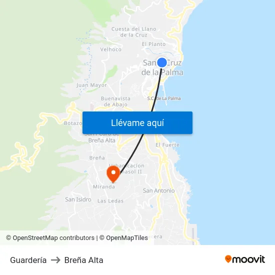 Guardería to Breña Alta map