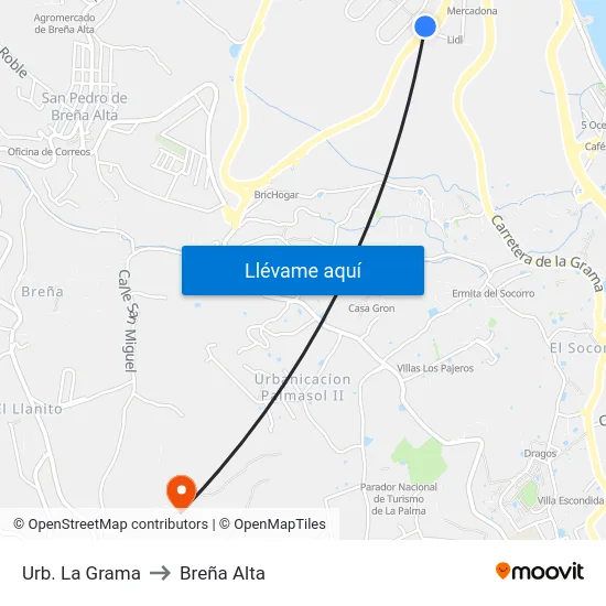 Urb. La Grama to Breña Alta map
