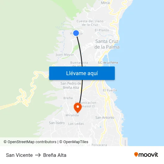 San Vicente to Breña Alta map
