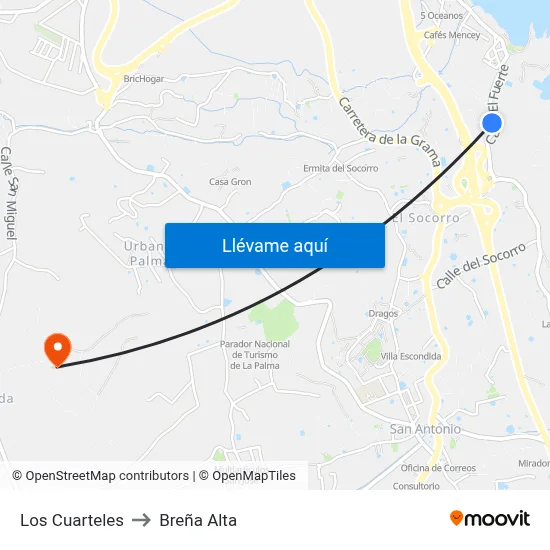 Los Cuarteles to Breña Alta map