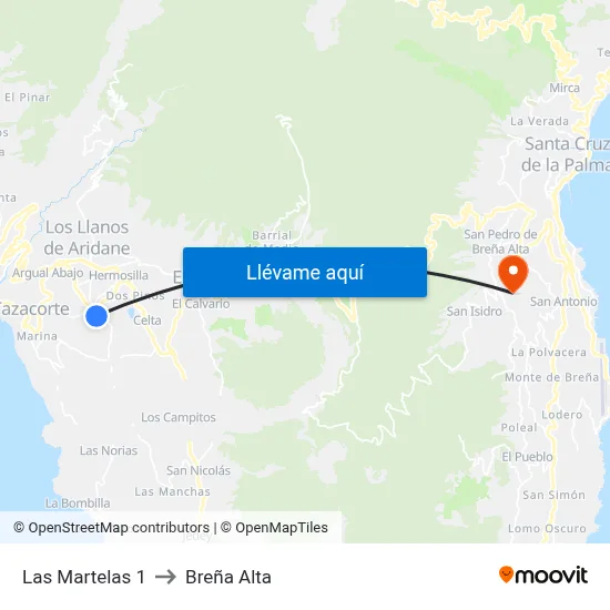 Las Martelas 1 to Breña Alta map