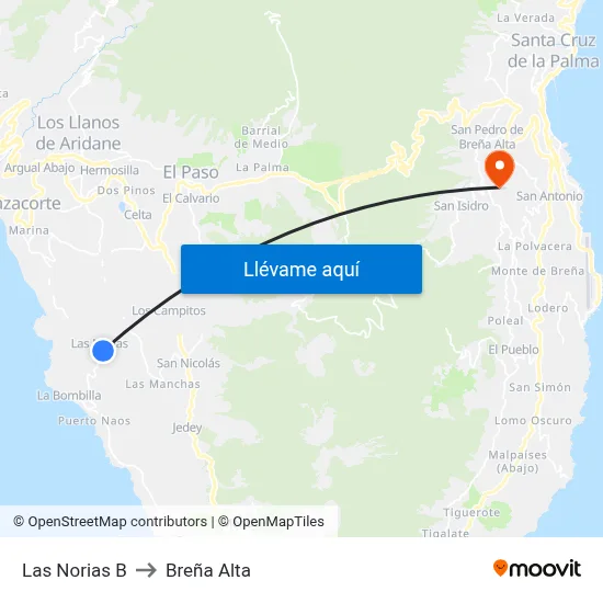 Las Norias B to Breña Alta map