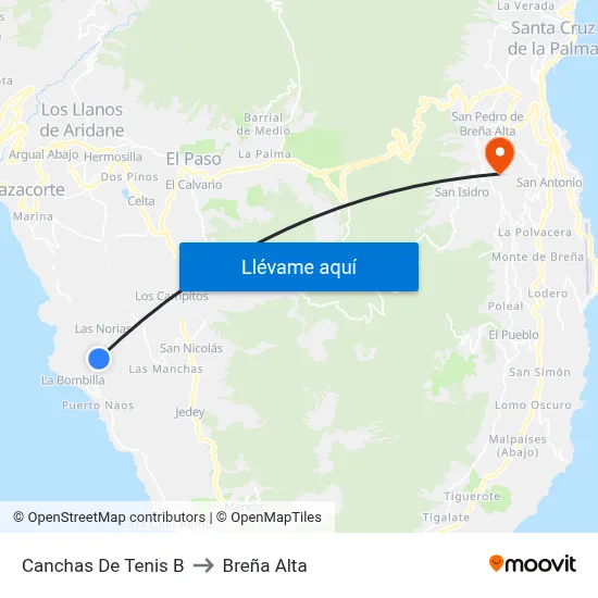 Canchas De Tenis B to Breña Alta map