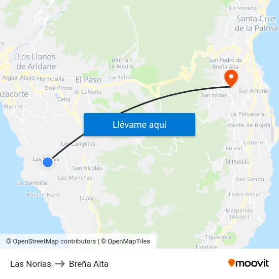 Las Norias to Breña Alta map