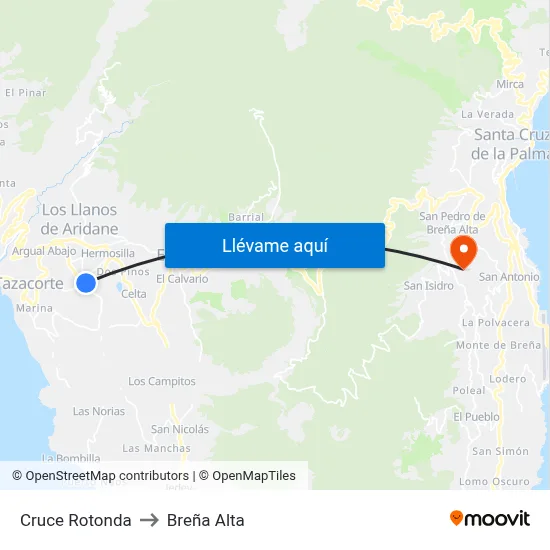 Cruce Rotonda to Breña Alta map