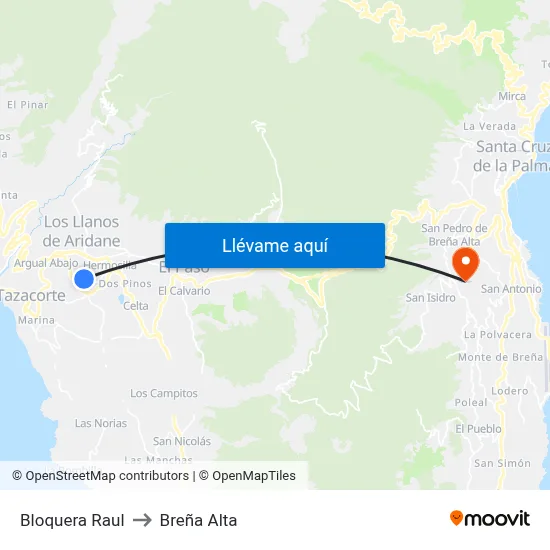 Bloquera Raul to Breña Alta map