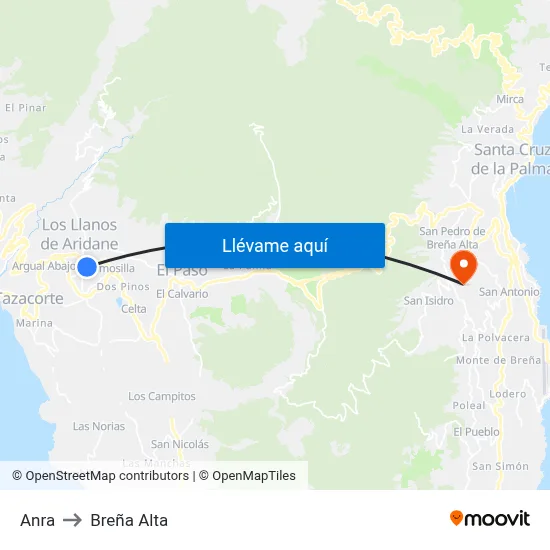 Anra to Breña Alta map
