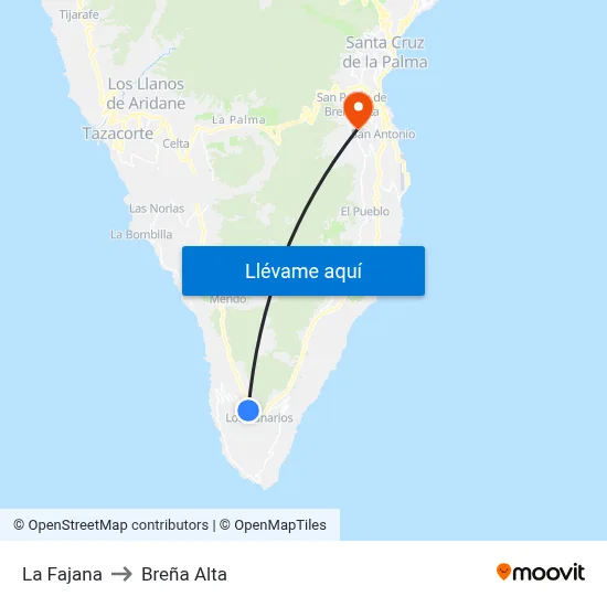 La Fajana to Breña Alta map