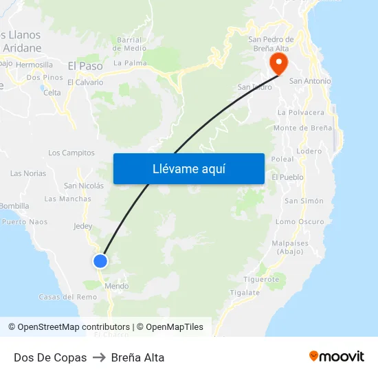 Dos De Copas to Breña Alta map