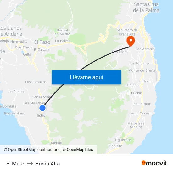 El Muro to Breña Alta map