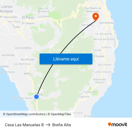 Casa Las Manuelas B to Breña Alta map