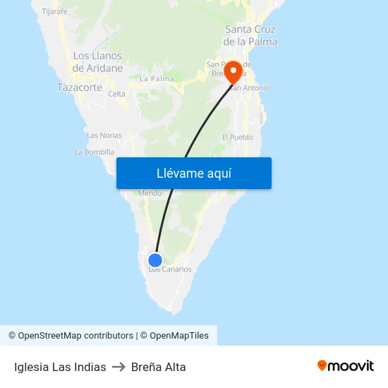 Iglesia Las Indias to Breña Alta map