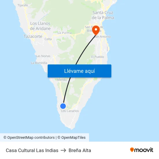 Casa Cultural Las Indias to Breña Alta map