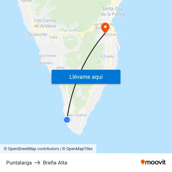 Puntalarga to Breña Alta map