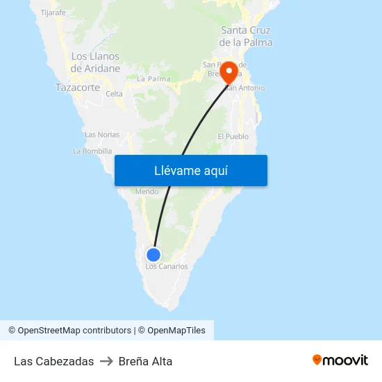 Las Cabezadas to Breña Alta map