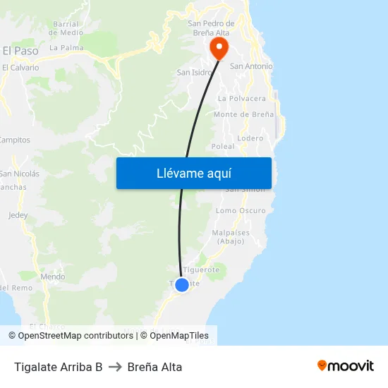 Tigalate Arriba B to Breña Alta map