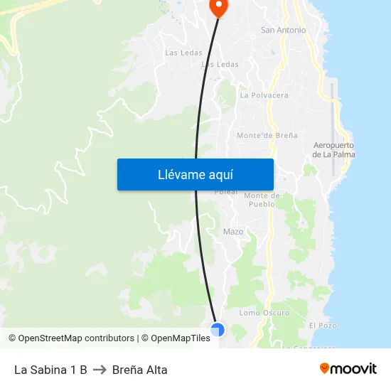 La Sabina 1 B to Breña Alta map