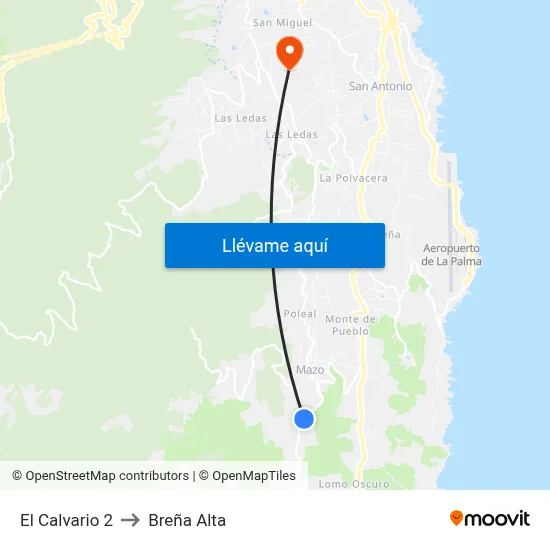 El Calvario 2 to Breña Alta map
