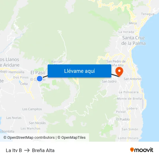 La Itv B to Breña Alta map