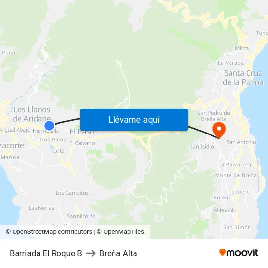 Barriada El Roque B to Breña Alta map