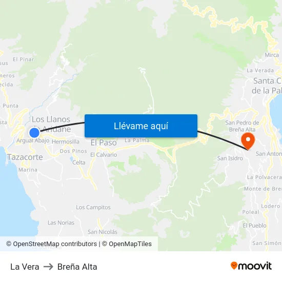 La Vera to Breña Alta map
