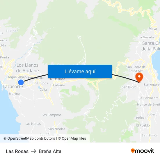 Las Rosas to Breña Alta map