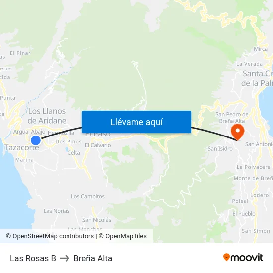 Las Rosas B to Breña Alta map