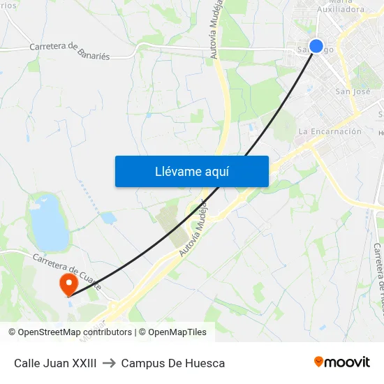 Calle Juan XXIII to Campus De Huesca map