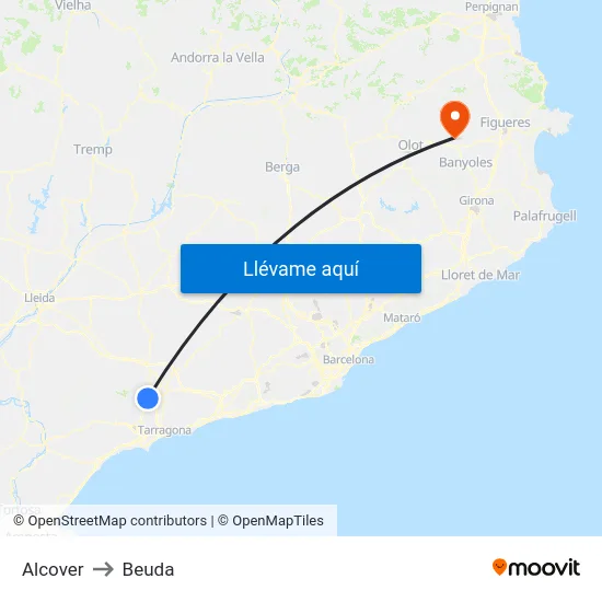 Alcover to Beuda map