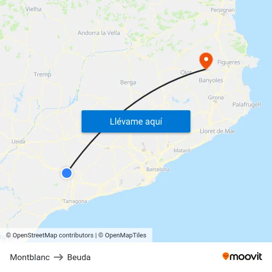 Montblanc to Beuda map