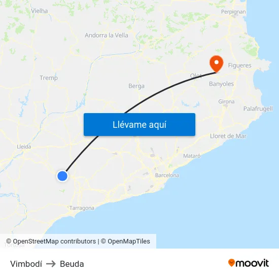 Vimbodí to Beuda map