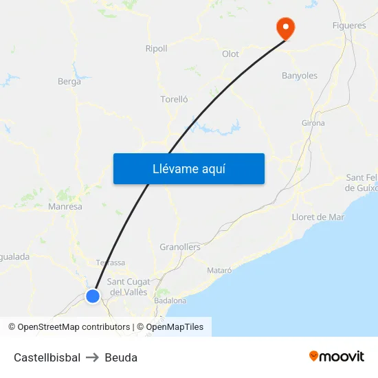 Castellbisbal to Beuda map