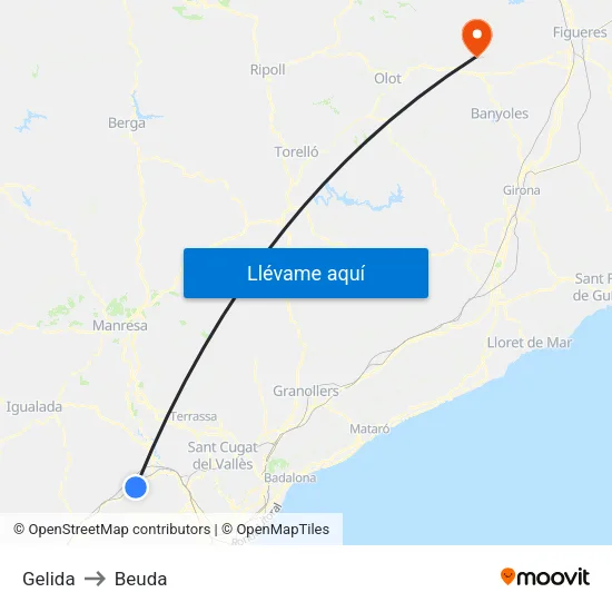 Gelida to Beuda map