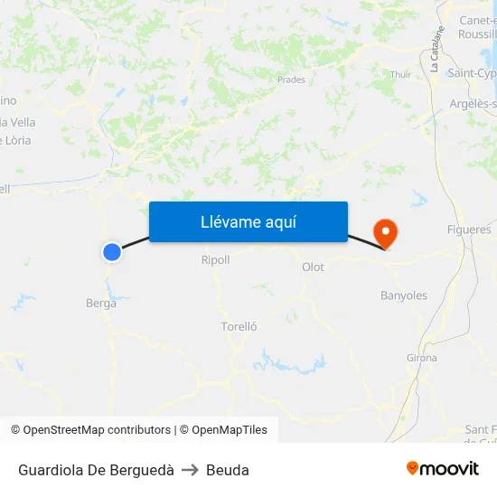 Guardiola De Berguedà to Beuda map