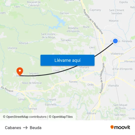 Cabanes to Beuda map