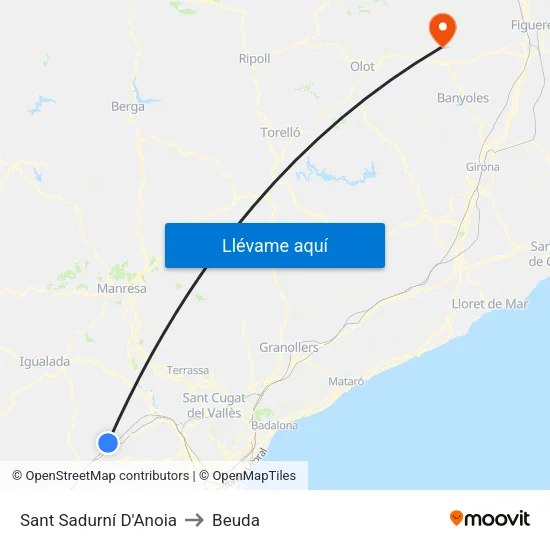 Sant Sadurní D'Anoia to Beuda map