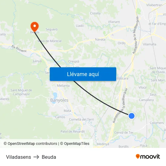 Viladasens to Beuda map